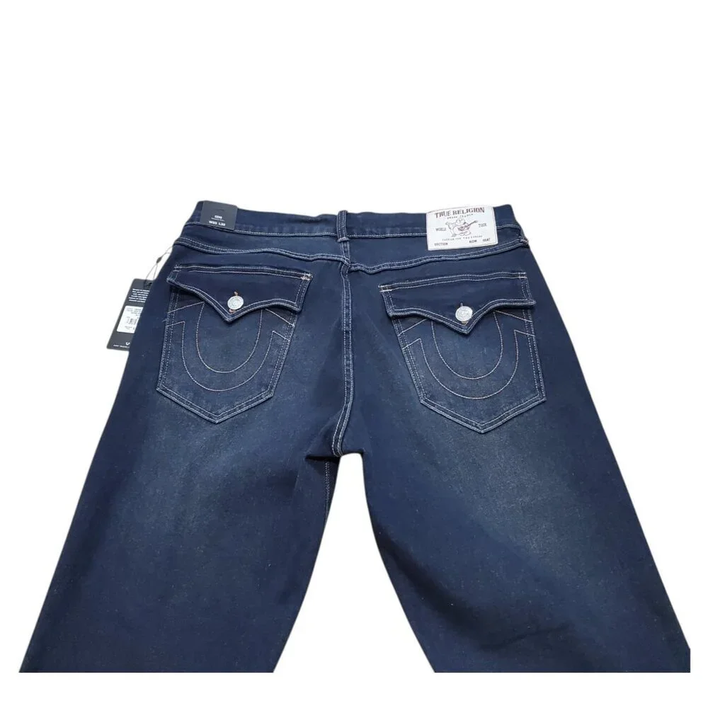 NEW TRUE RELIGION Men's Geno Relaxed Slim Distressed Dark Wash Blue Jeans
